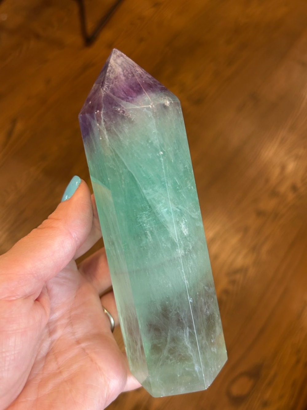 Green to Purple Fluorite Point Crystal Tower